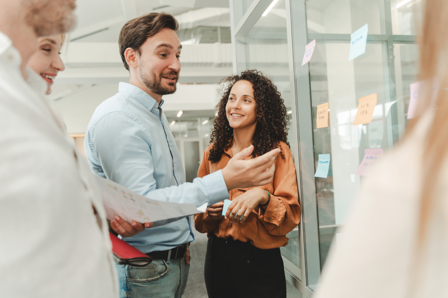 Businesspeople Using Sticky Notes, Agile Methodology For Productivity Working In Modern Office